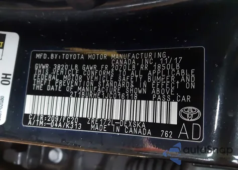 2018 Toyota Corolla Se from USA, damaged, VIN 2T1BURHE1JC016118